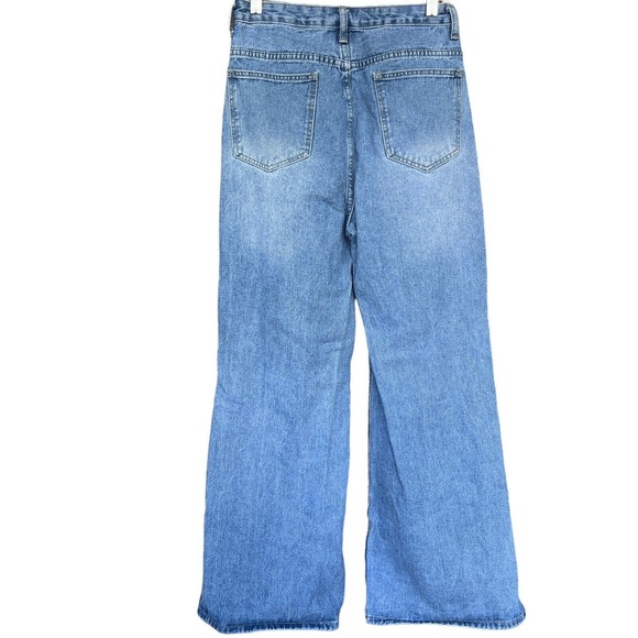 Shein Jeans Womens Size Medium Blue Wide Leg Busted Knee High Waisted Distressed - Picture 2 of 11
